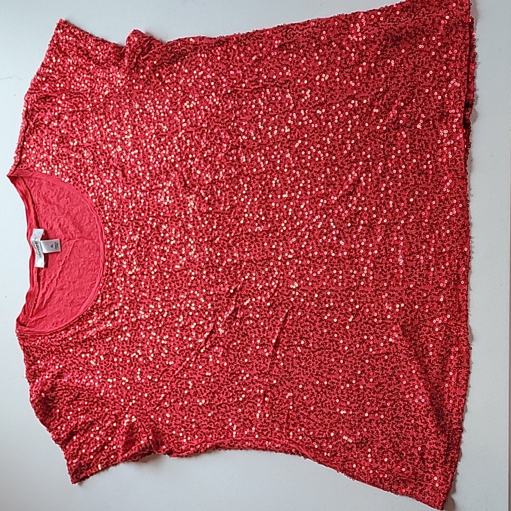 Dress Barn Women's XL Short Sleeve Red Sequin Shirt